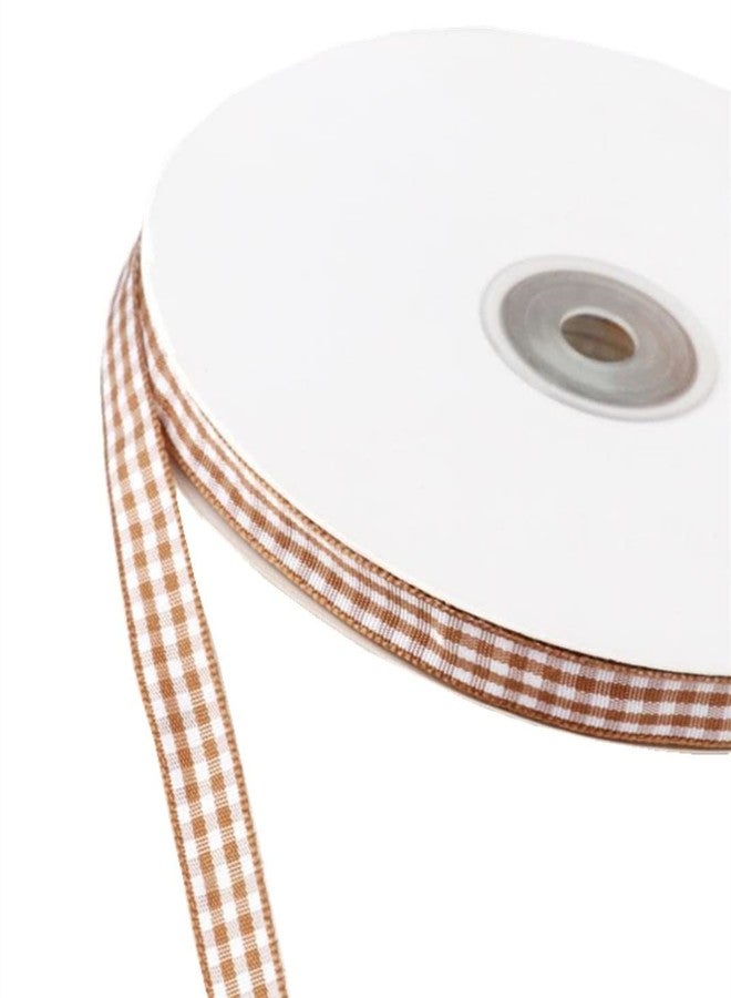 MSCFTFB 50 Yards Narrow Gingham Ribbon 3/8inch Plaid Ribbon Grid Woven Lace Trim for Jewelry Making Gift Wrapping Bows Floral Bouquet Home Decor (Coffee) - Image 1